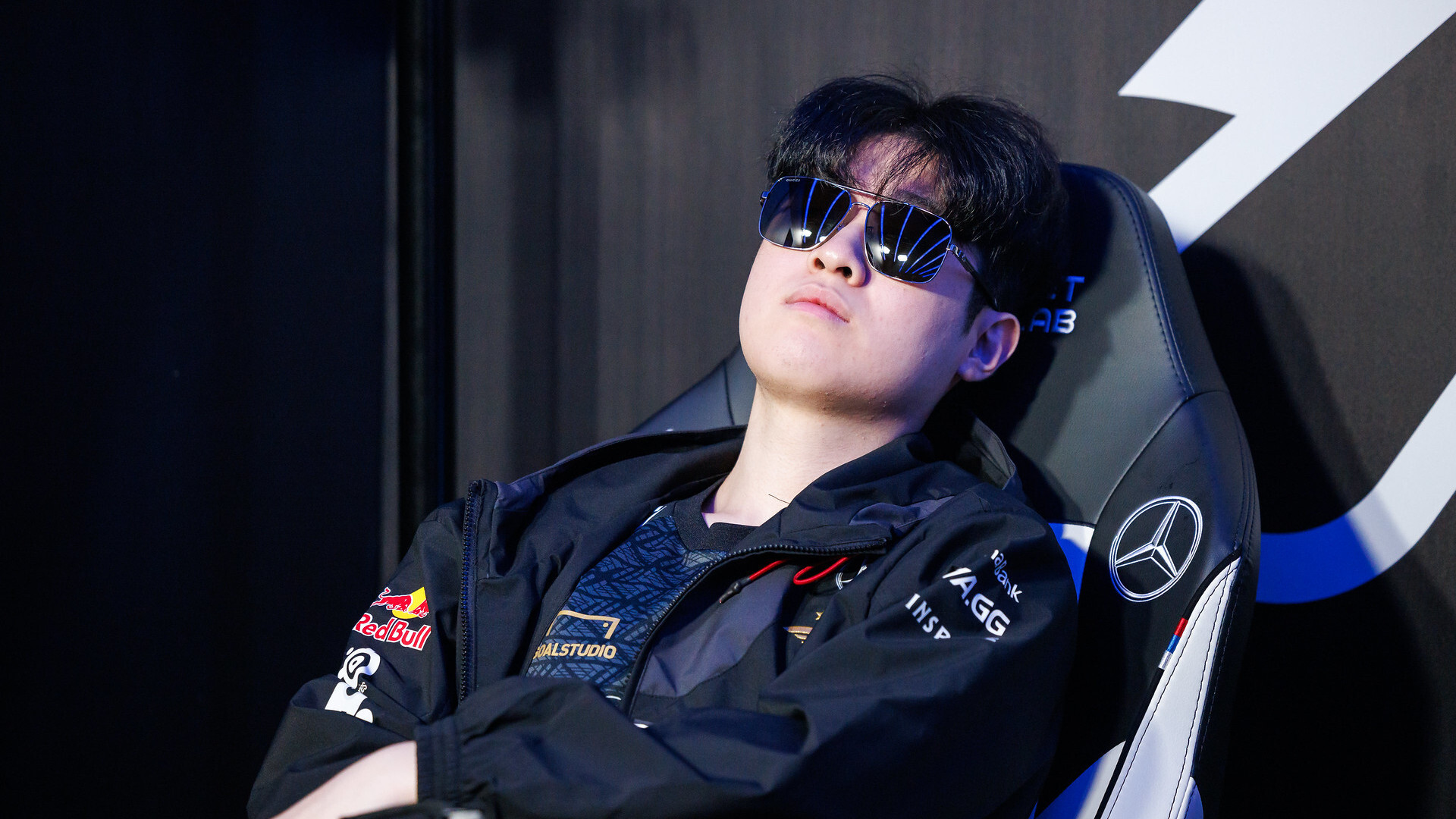 T1 Faker reclining on his chair post-match against LNG Esports