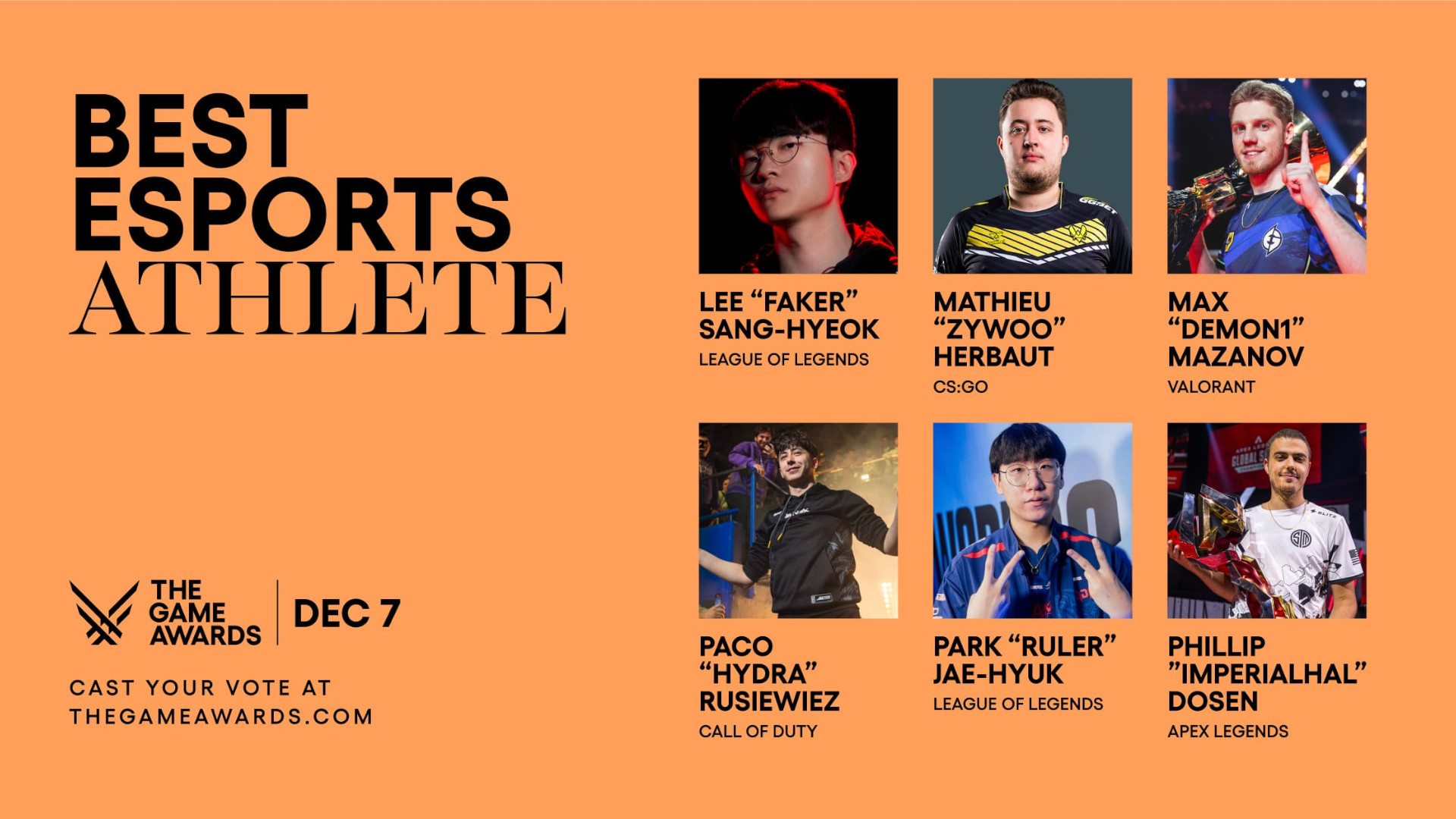 The Game Awards 2023 nominees for Best Esports Athlete - Esports Kingdom