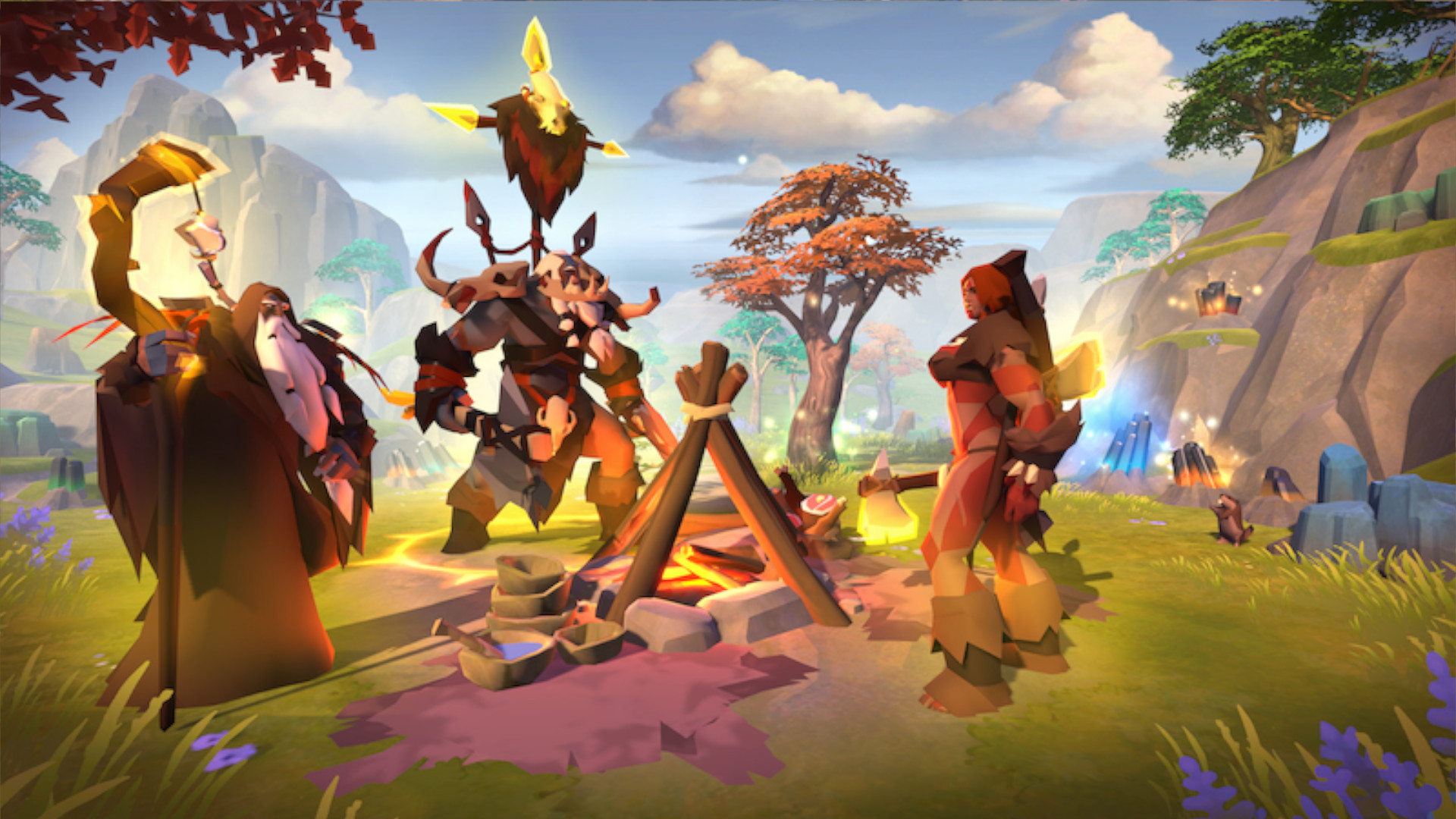 Albion Online “Paths to Glory” Characters around Campfire