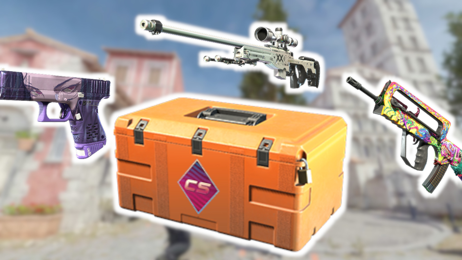 Graphic showcasing the Fever Case from CS2 and some of the rare items