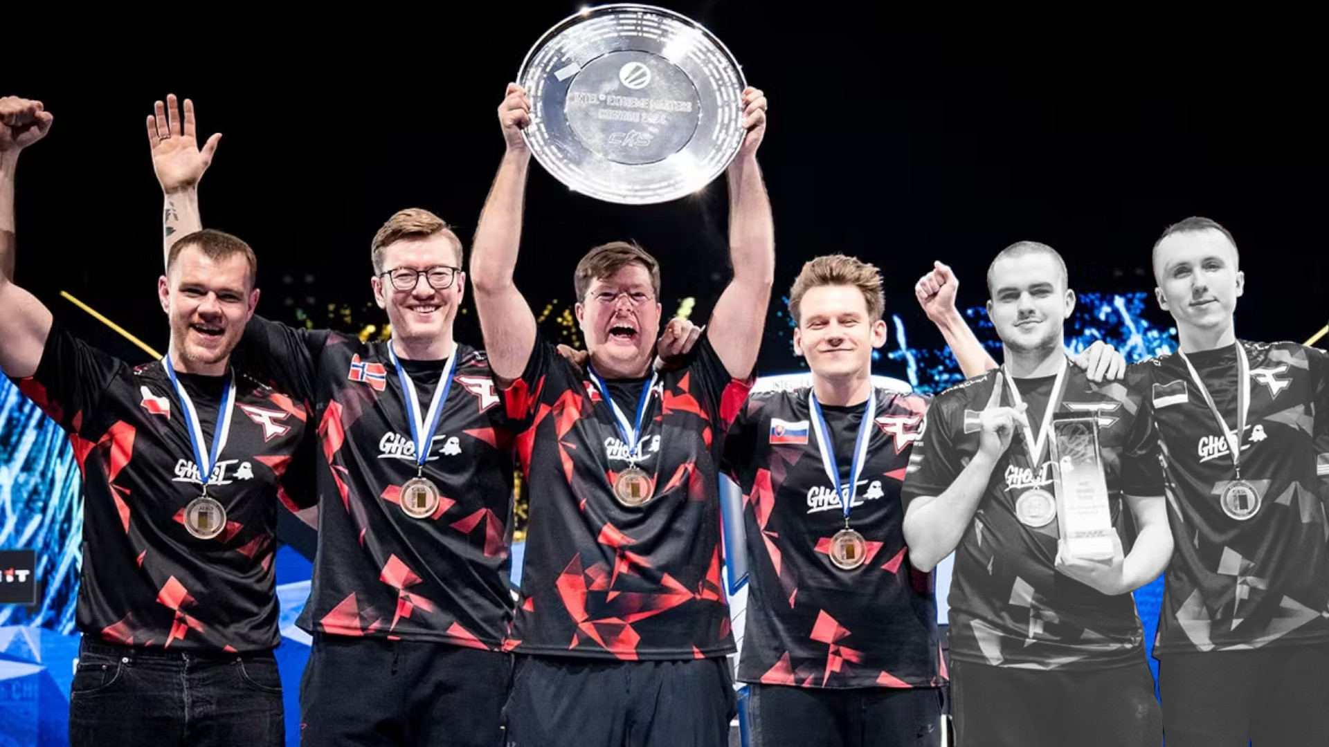 Photo of FaZe Clan winning IEM Chengdu 2024, with ropz and broky greyed out