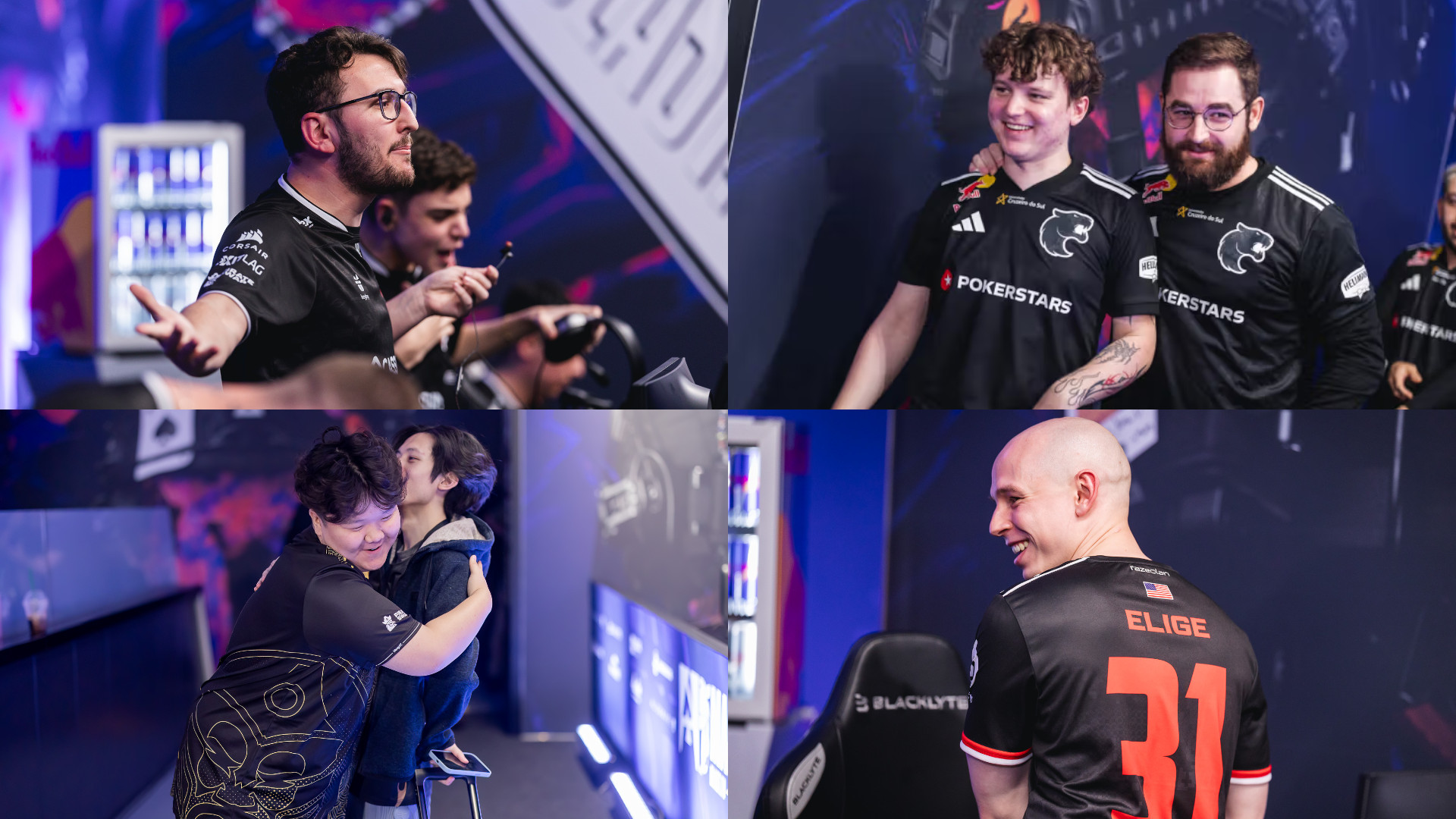 Collage of photos of paiN, FURIA, MongolZ, and FaZe from Blast Austin Major 2025