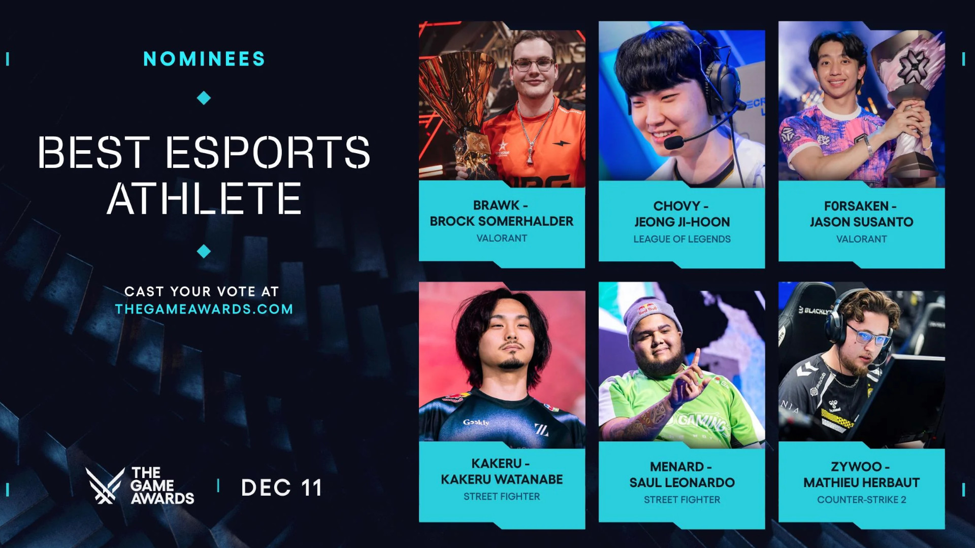 The Game Awards 2025 nominees for Best Esports Athlete