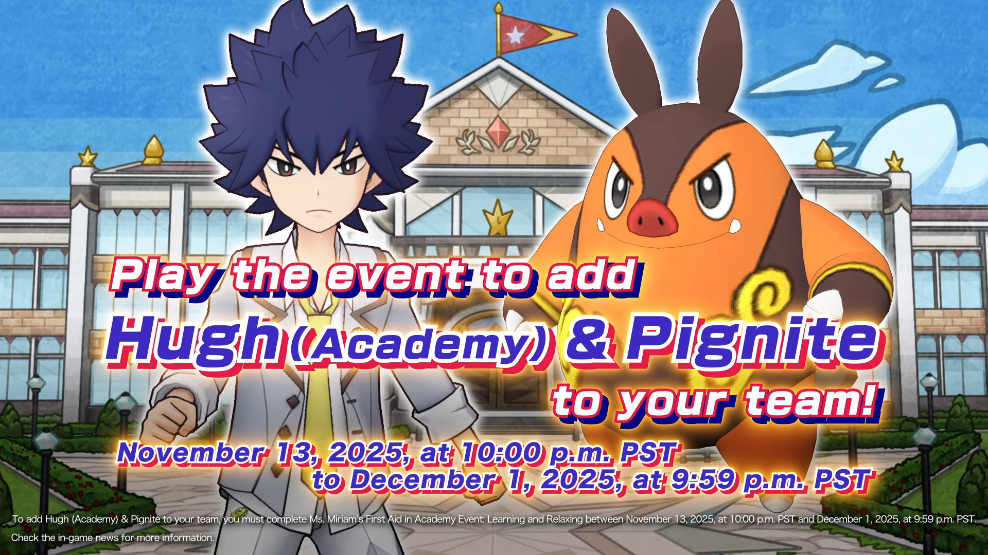Hugh & Pignite fromPokemon Masters EX: Learning and Relaxing