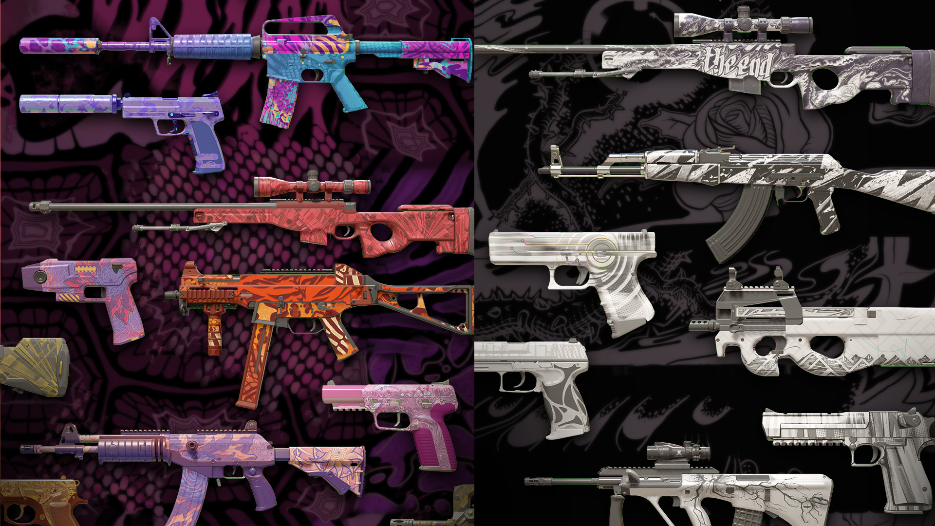 The Harlequin and Achroma Counter-Strike skin collections