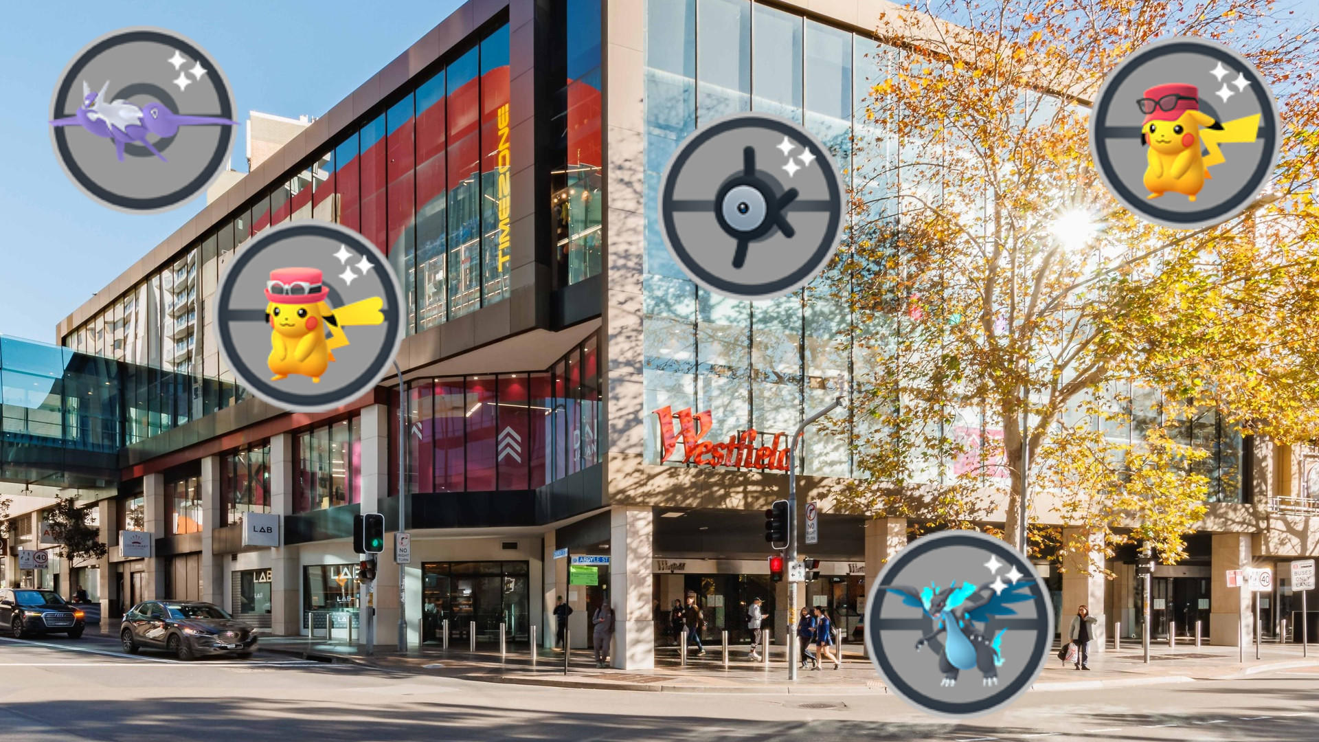 Westfield Parramatta with some of the featured Pokemon from this event